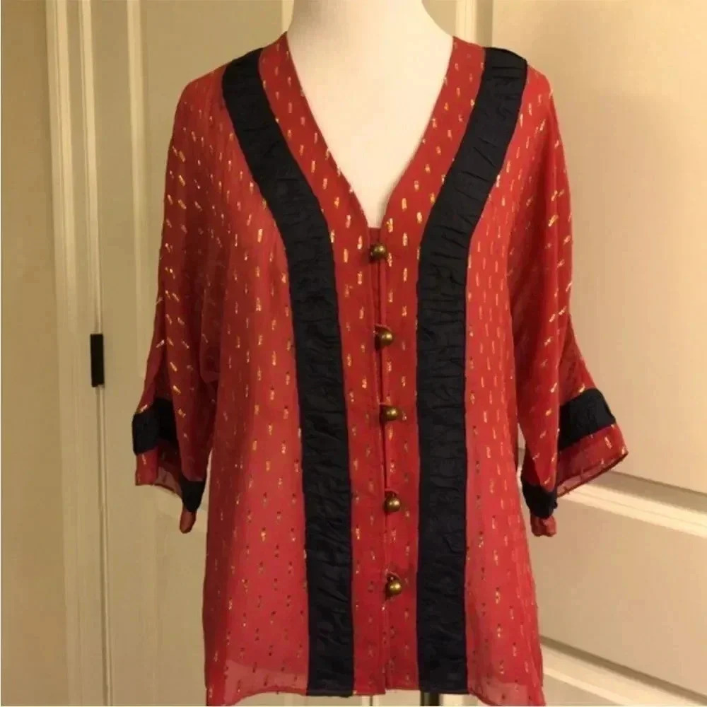VINTAGE Anthropologie Y2K Plenty by: Tracey Reese Silk Blouse S